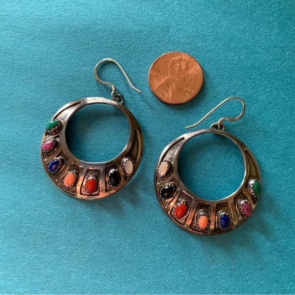 Sterling Silver Multi-Gem Hoop Earrings - Picture 4 of 4